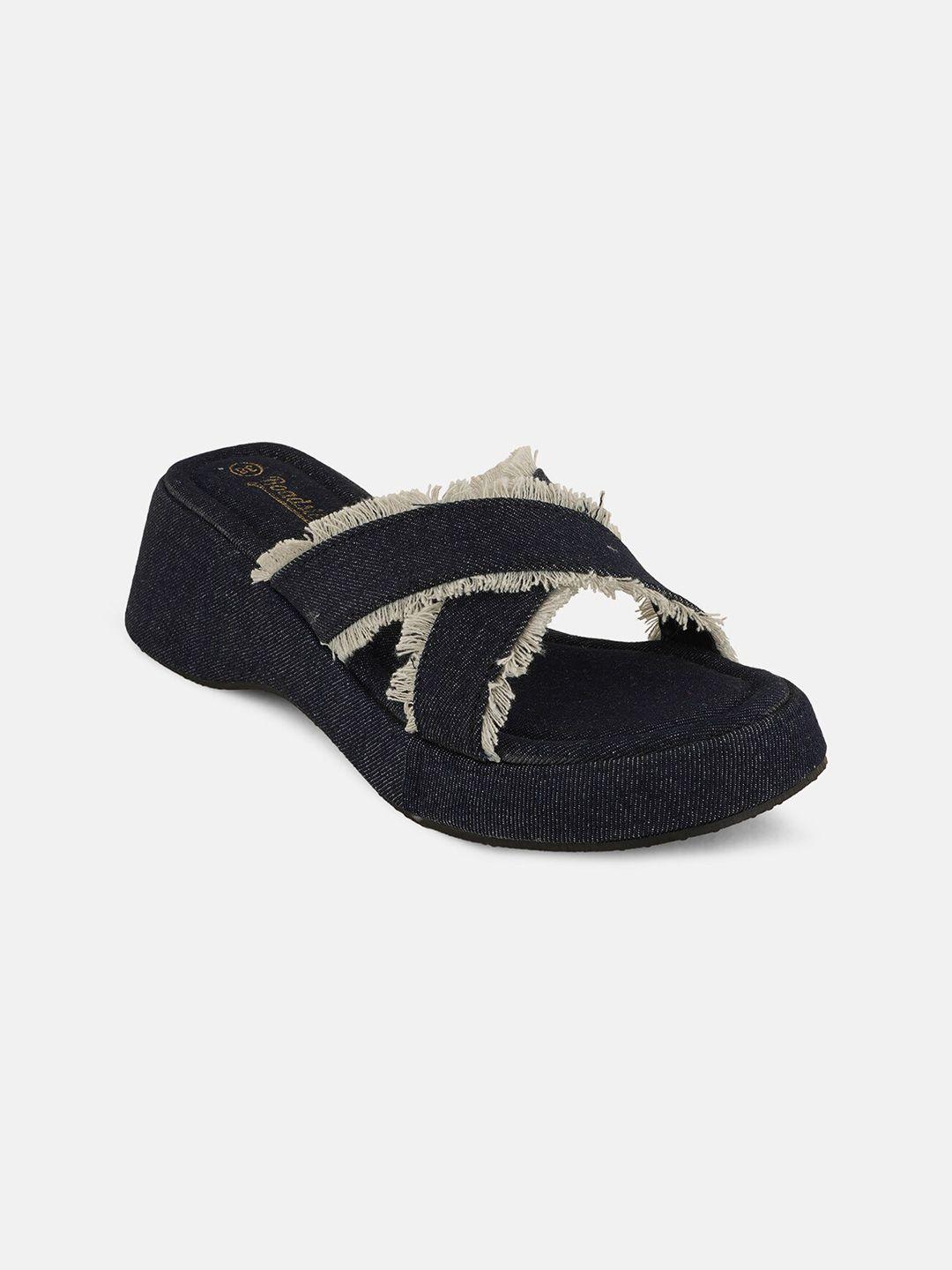 the roadster lifestyle co. black textured cross strap open toe flatform heels