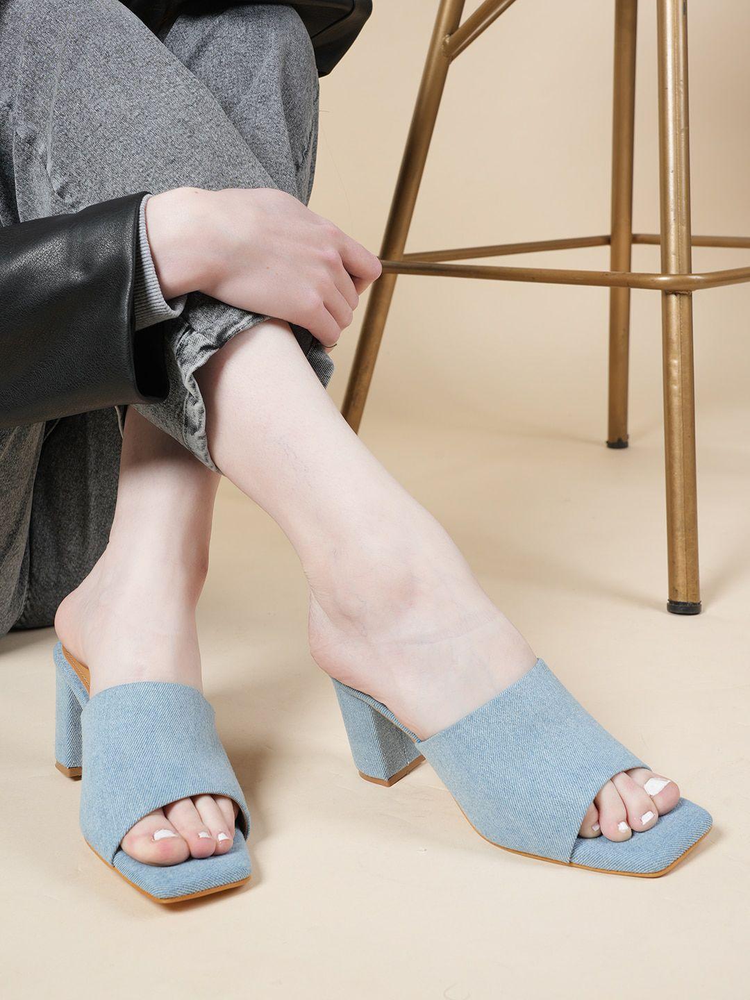 the roadster lifestyle co. blue textured open toe block heels