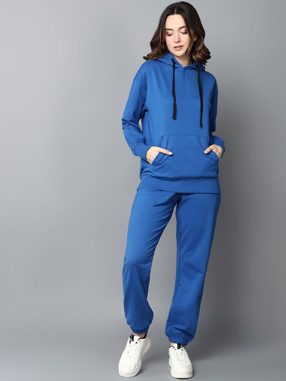 the roadster lifestyle co. blue typography printed hooded tracksuit