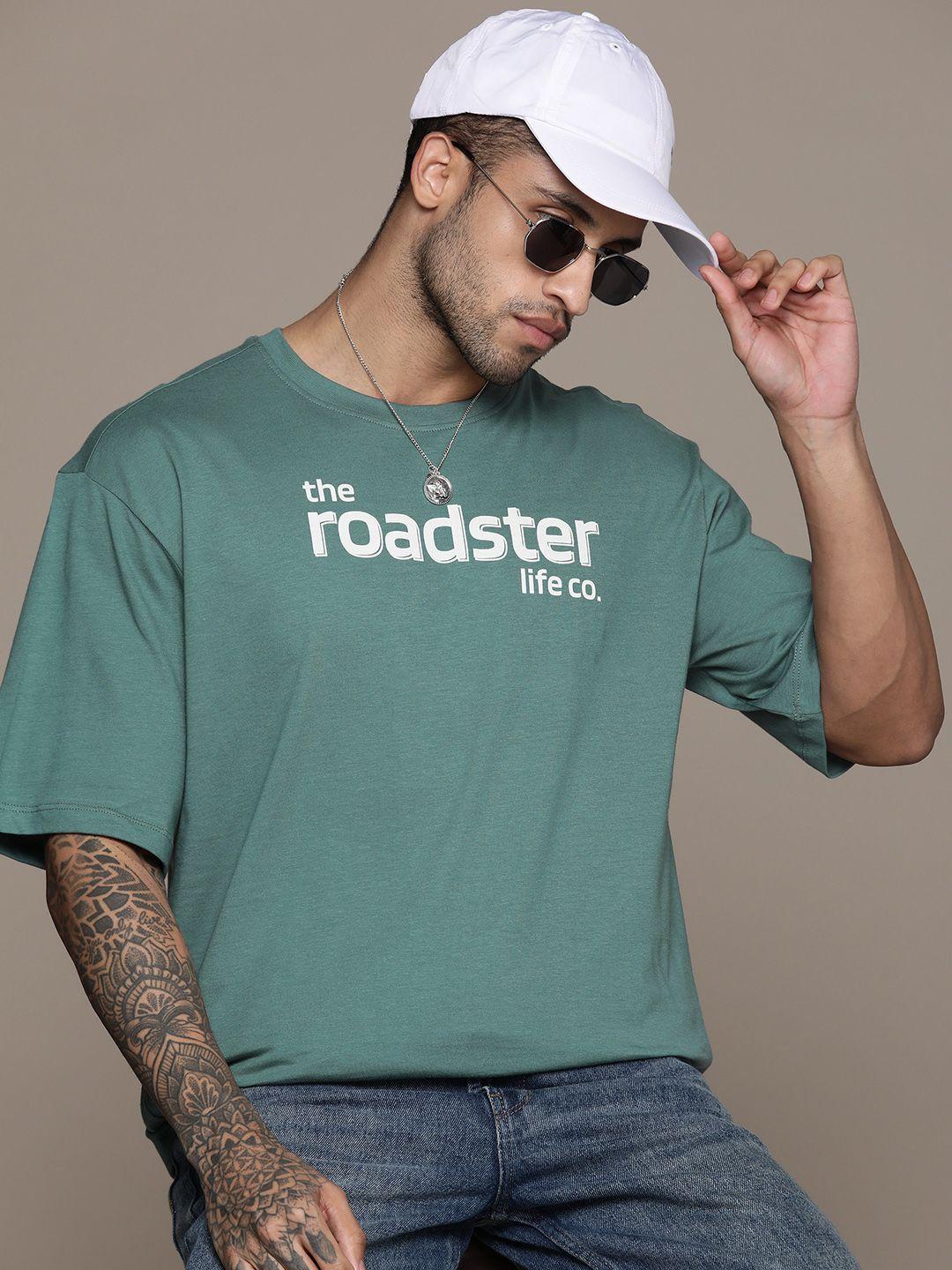 the roadster lifestyle co. brand logo printed drop-shoulder sleeves pure cotton t-shirt