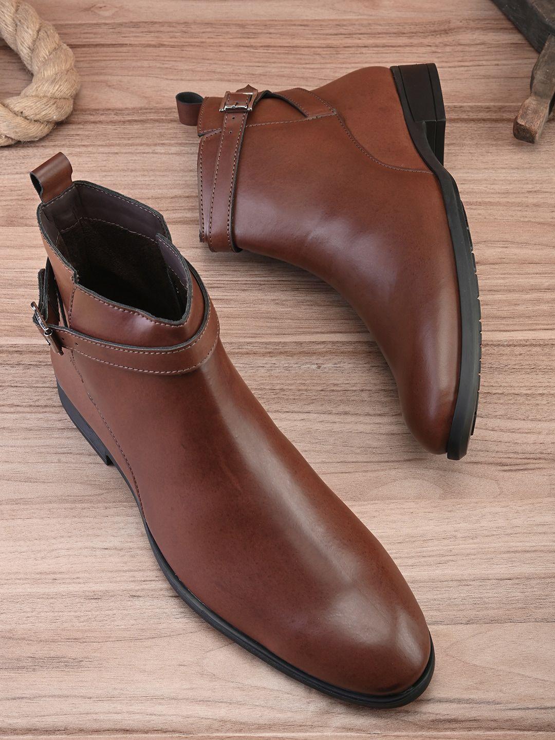 the roadster lifestyle co. brown faux leather monk straps boots
