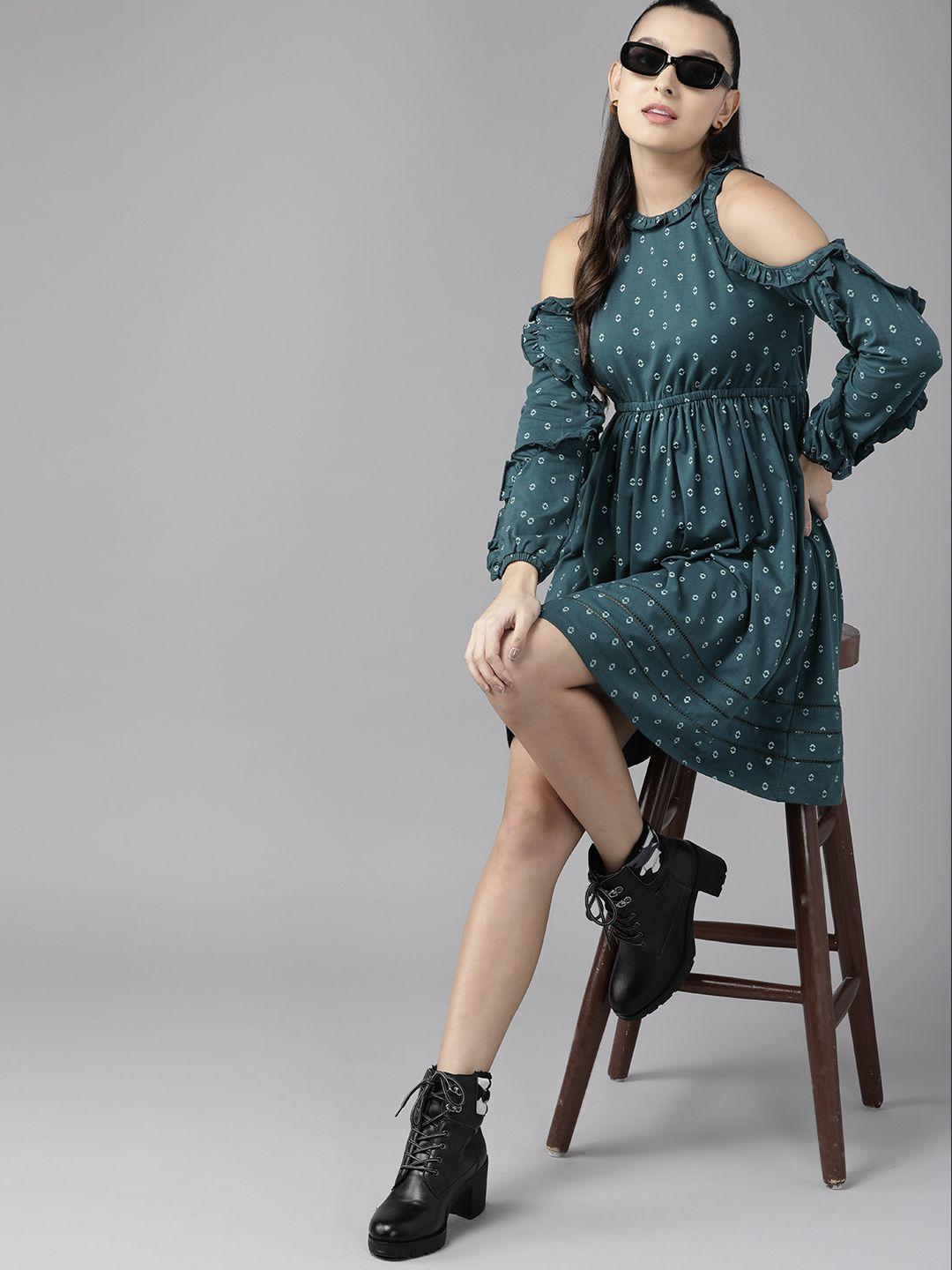 the roadster lifestyle co. cold shoulder ruffled a-line dress