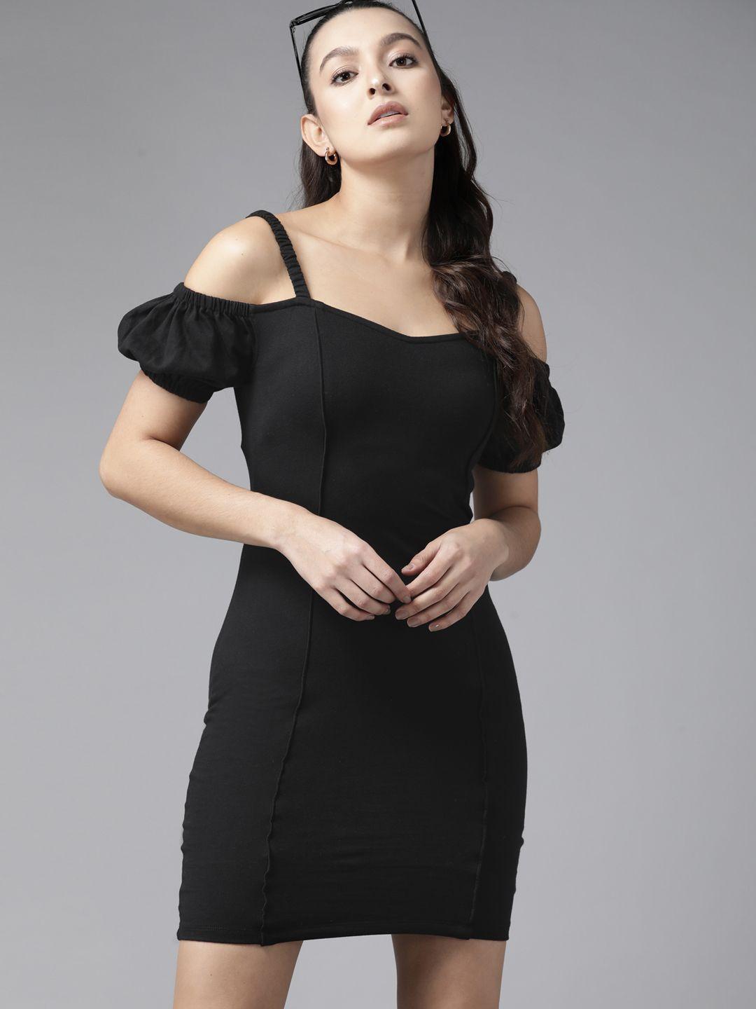 the roadster lifestyle co. cold-shoulder sleeves bodycon dress