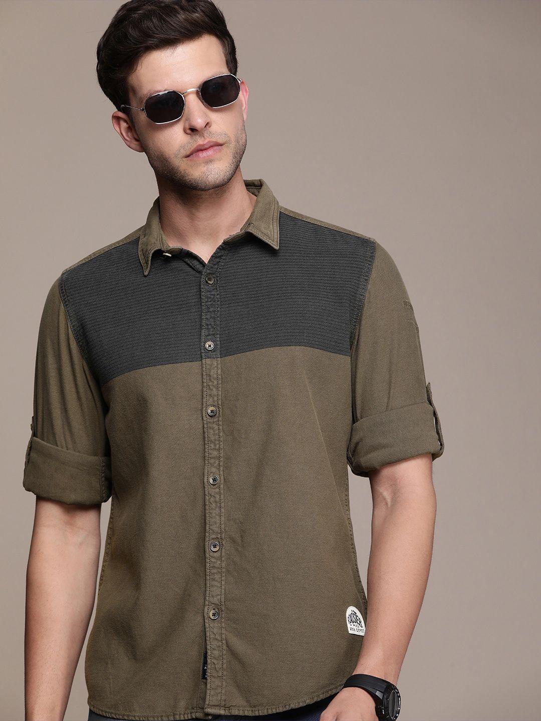 the roadster lifestyle co. colourblocked pure cotton casual shirt