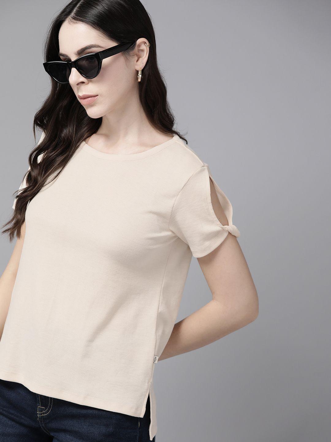 the roadster lifestyle co. cotton cut-out detail ribbed t-shirt