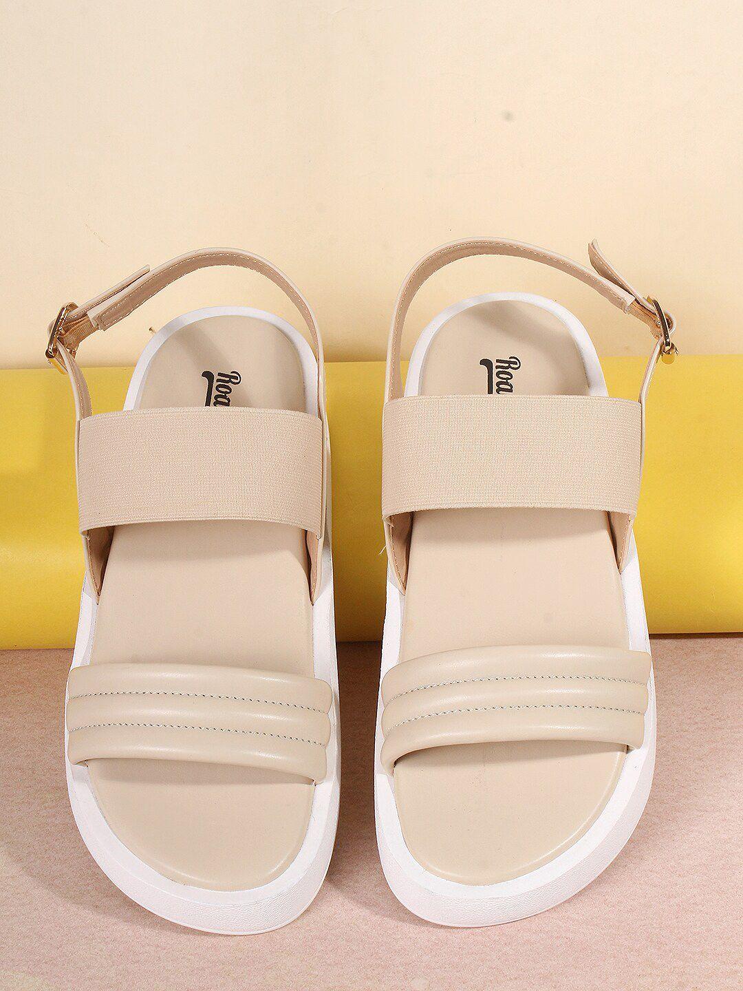 the roadster lifestyle co. cream coloured textured open toe flatform heels with backstrap