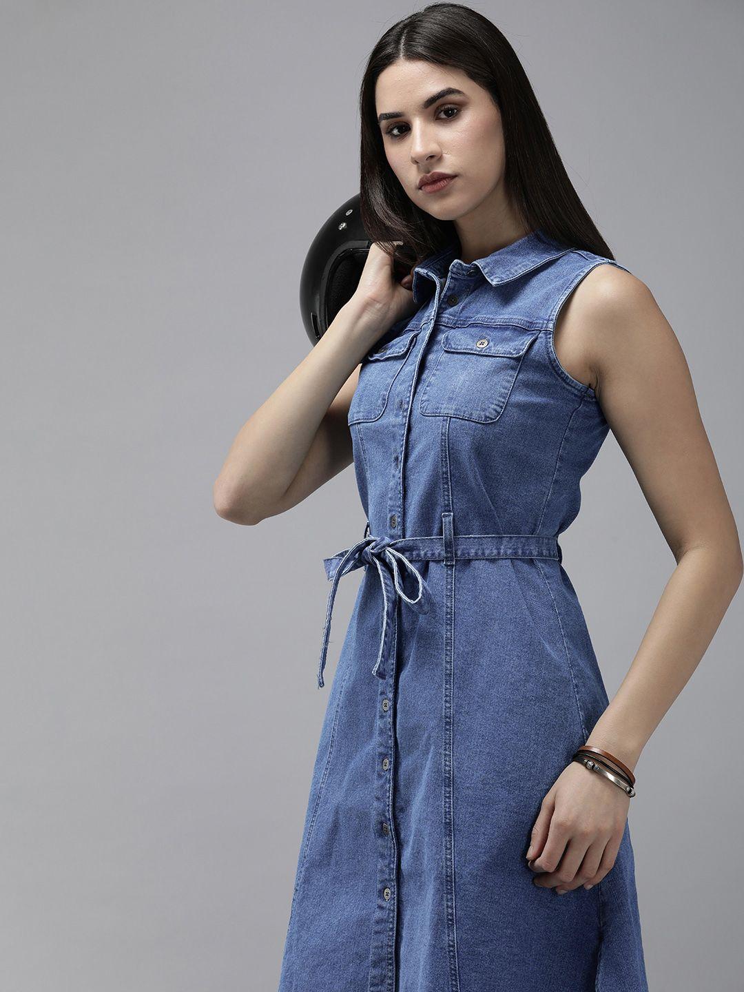 the roadster lifestyle co. denim fit & flared dress