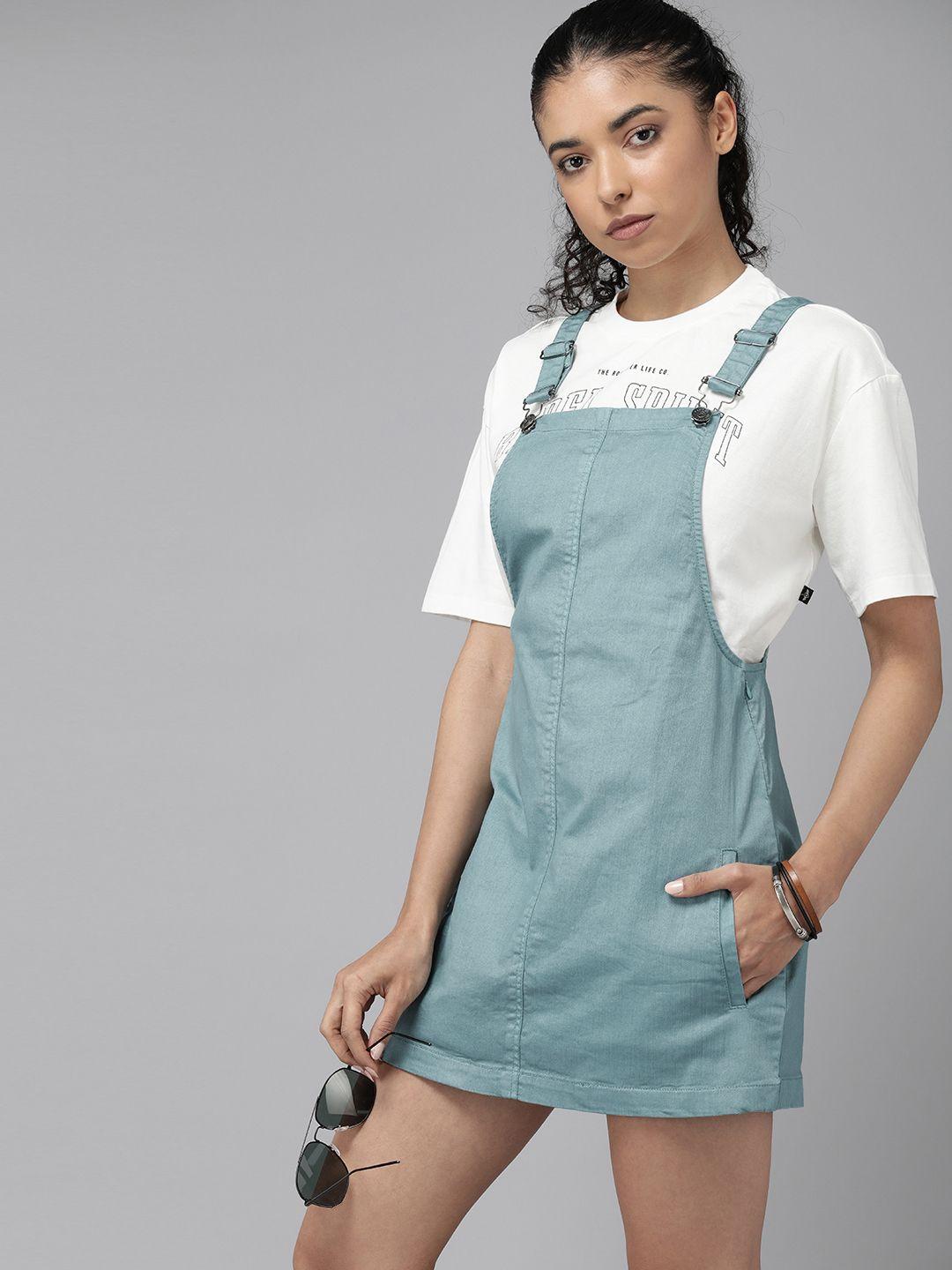 the roadster lifestyle co. denim pinafore mini dress