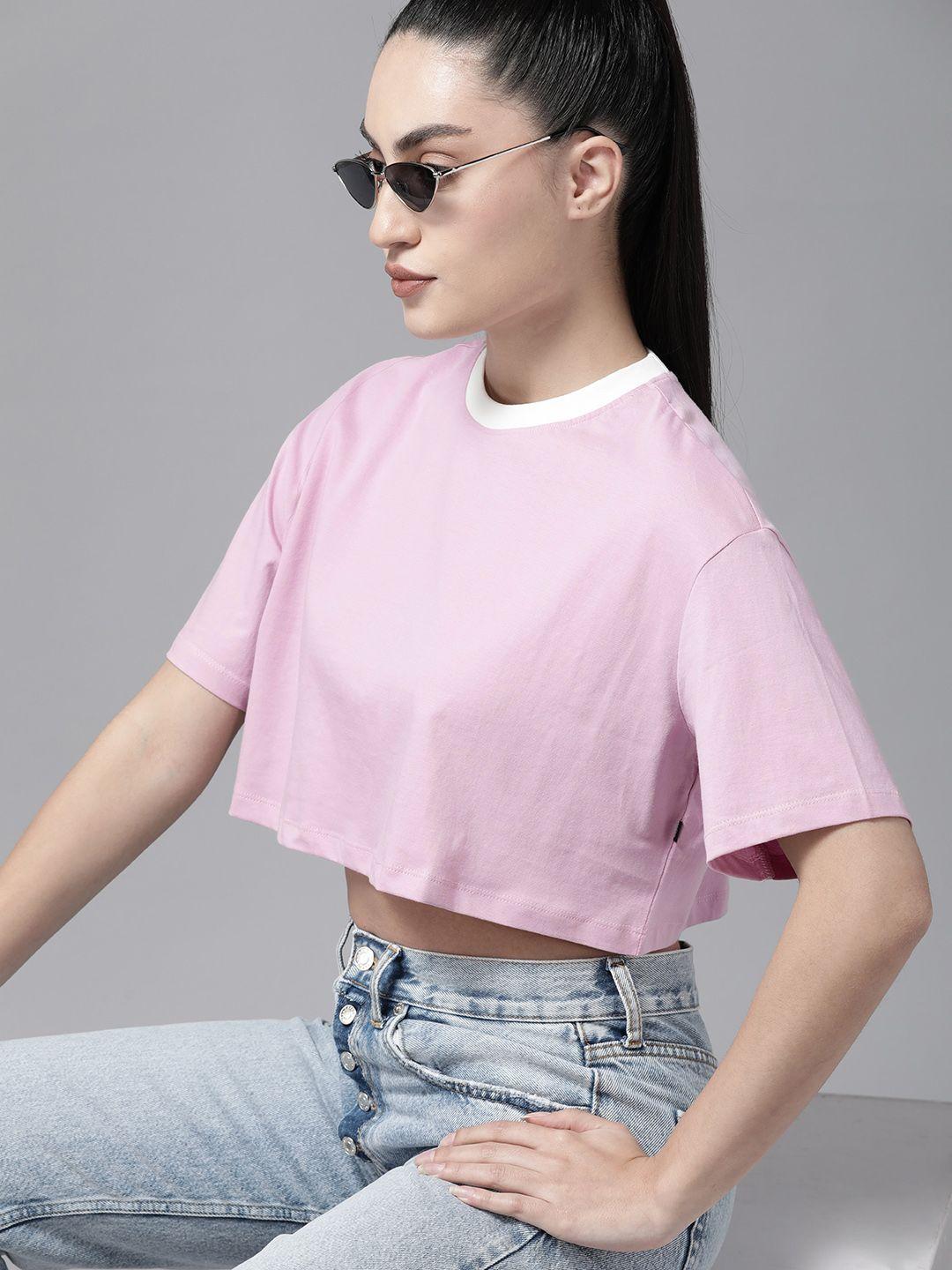 the roadster lifestyle co. drop-shoulder sleeves pure cotton crop t-shirt