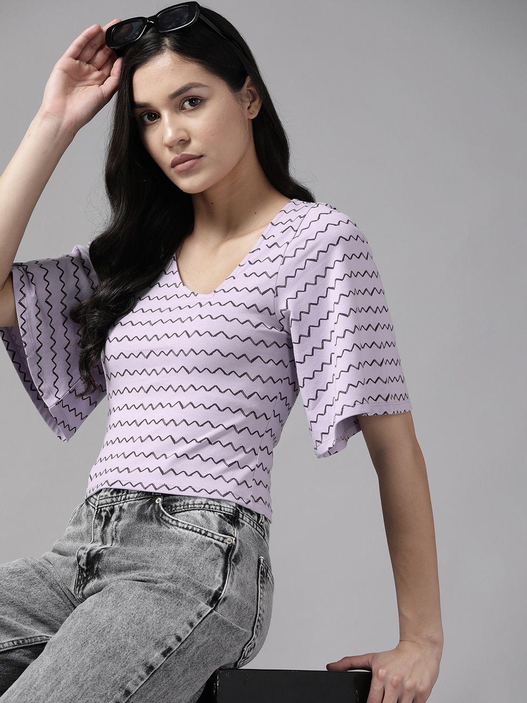 the roadster lifestyle co. flared sleeves chevron printed top