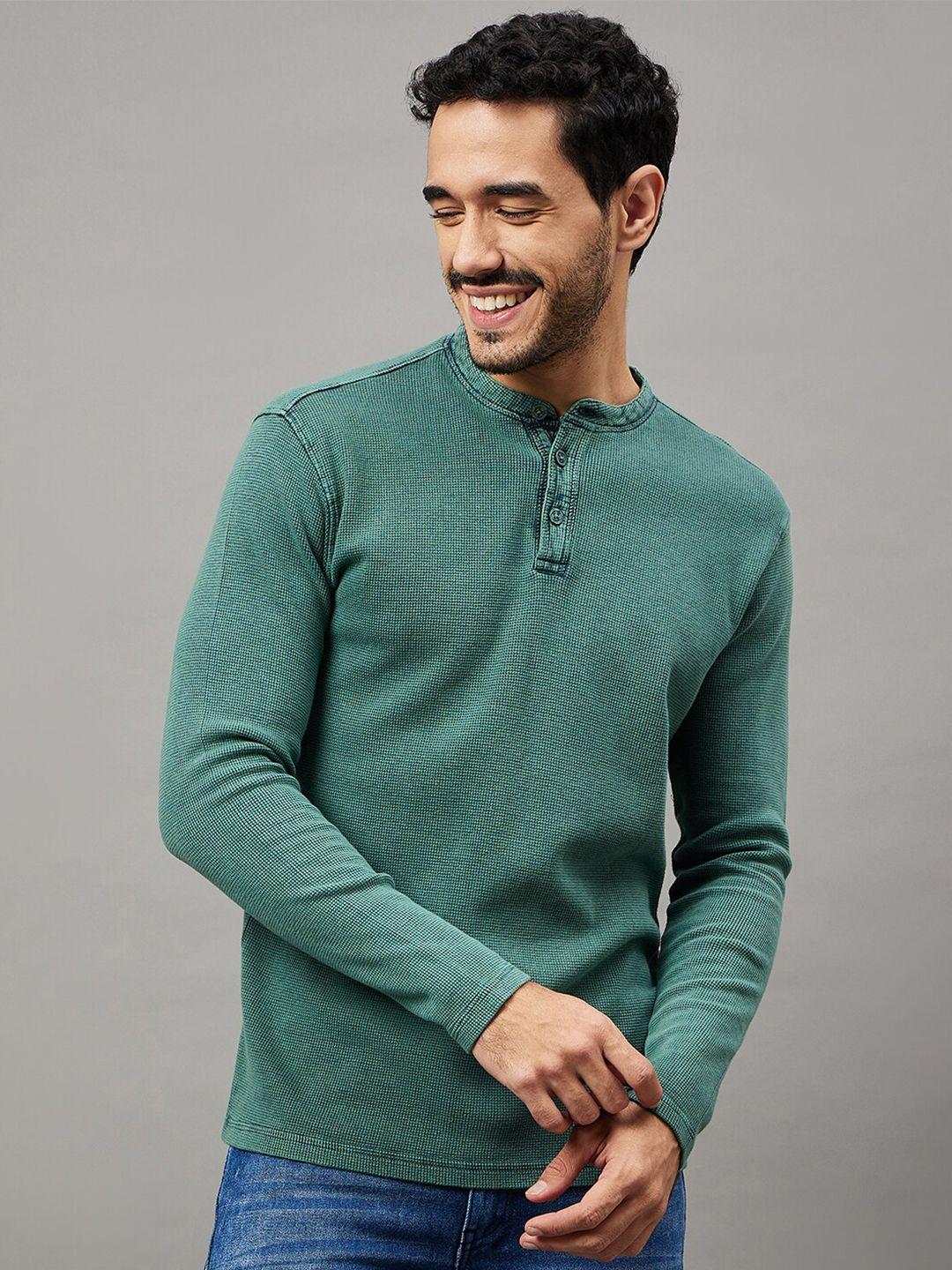 the roadster lifestyle co. green self design henley neck long sleeves tshirt