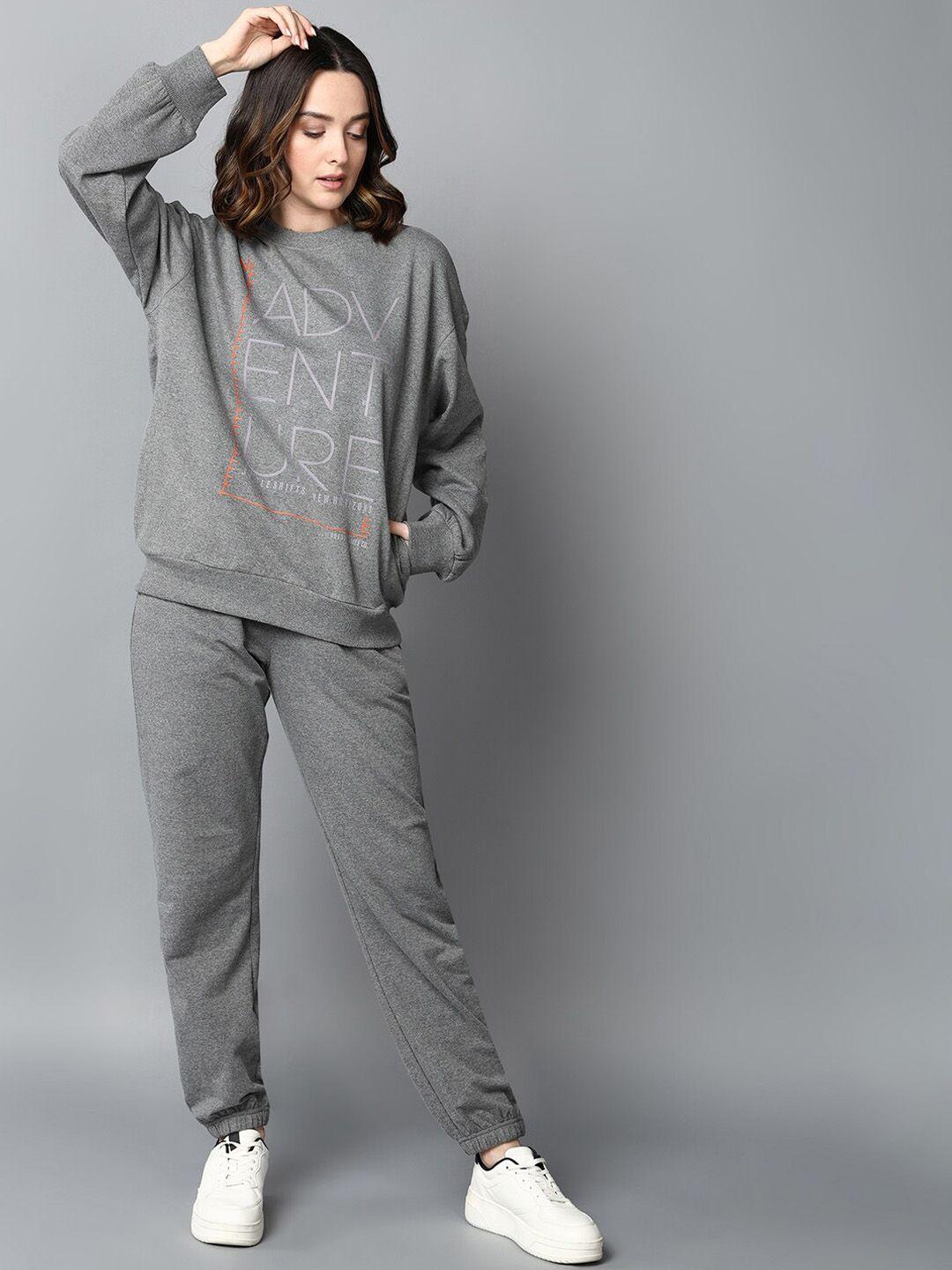 the roadster lifestyle co. grey printed round neck sweatshirt & joggers tracksuit