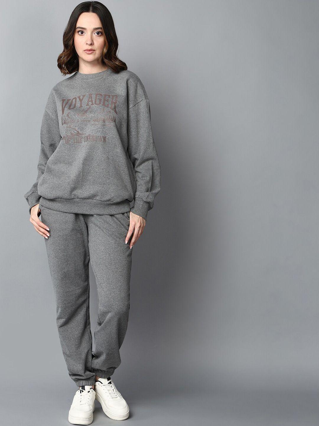 the roadster lifestyle co. grey typography printed sweatshirt & joggers tracksuit