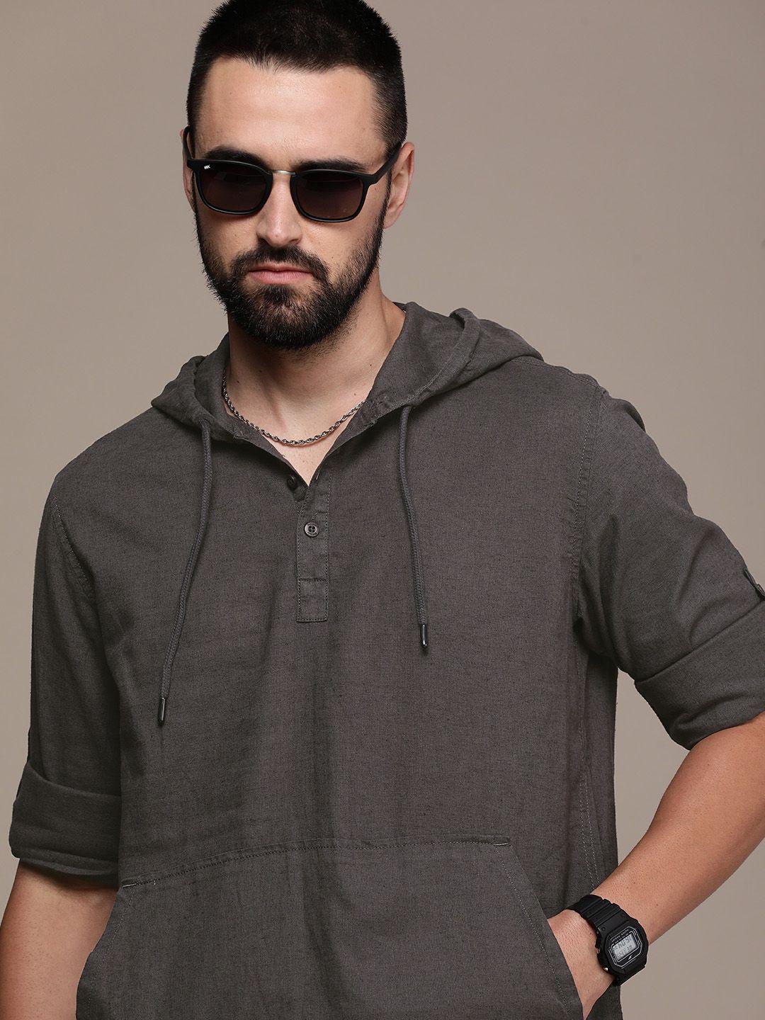 the roadster lifestyle co. linen cotton hooded casual shirt