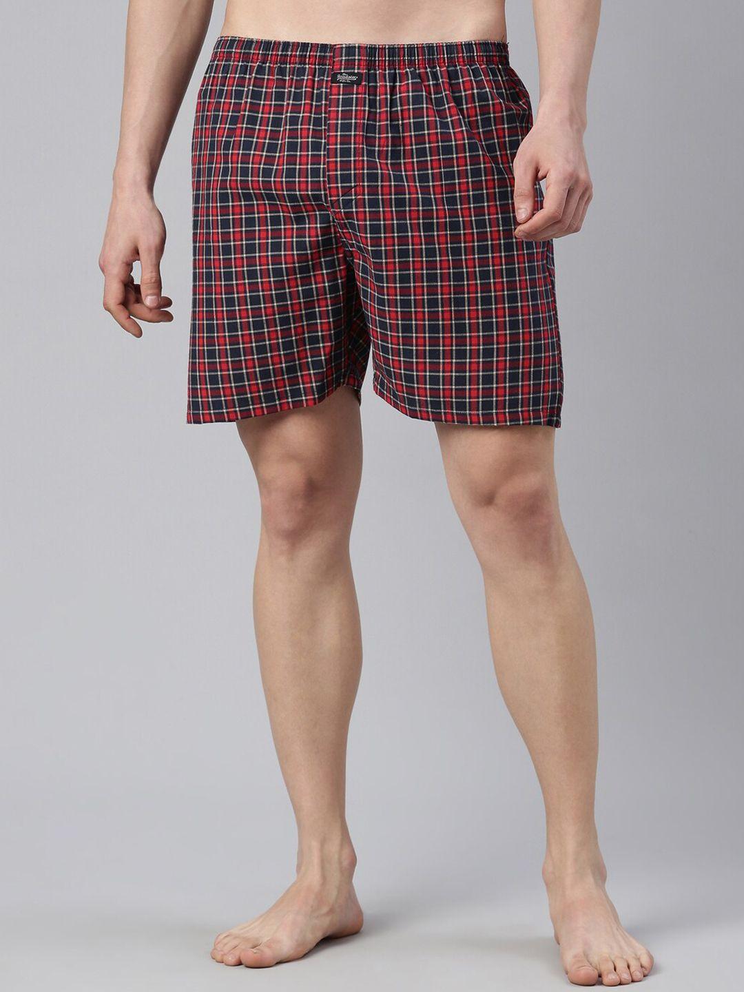 the roadster lifestyle co. maroon and navy blue checked pure cotton boxers