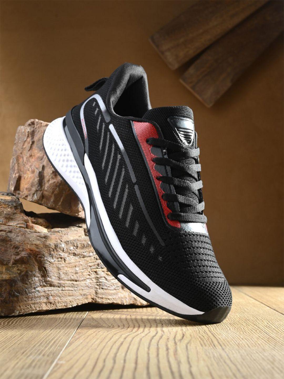 the roadster lifestyle co. men black & red mesh lightweight anti skid running shoes