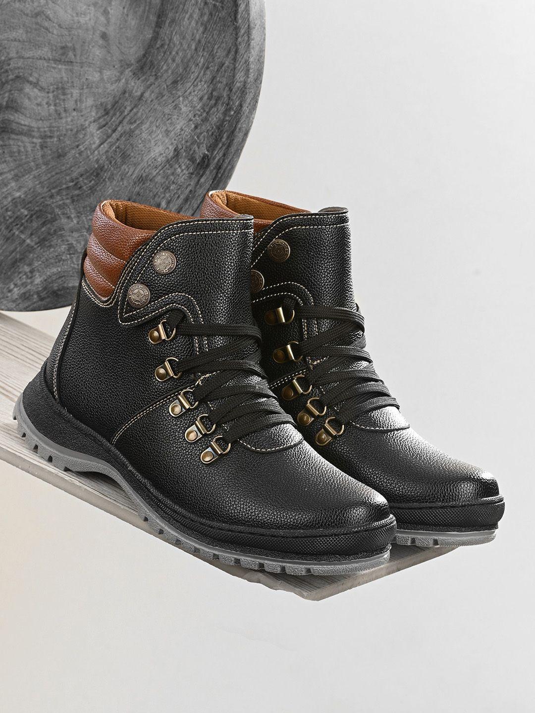 the roadster lifestyle co. men black and brown textured biker boots