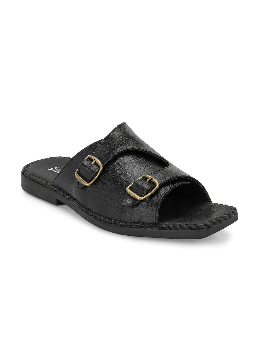 the roadster lifestyle co. men black slip-on comfort sandals with buckles