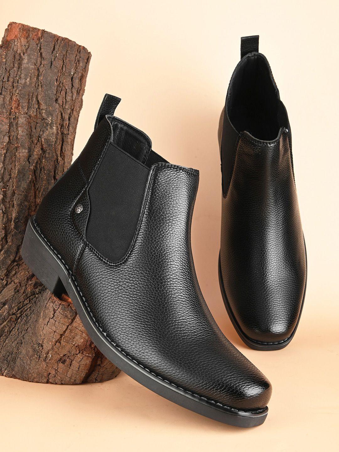 the roadster lifestyle co. men black textured block-heeled chelsea boots