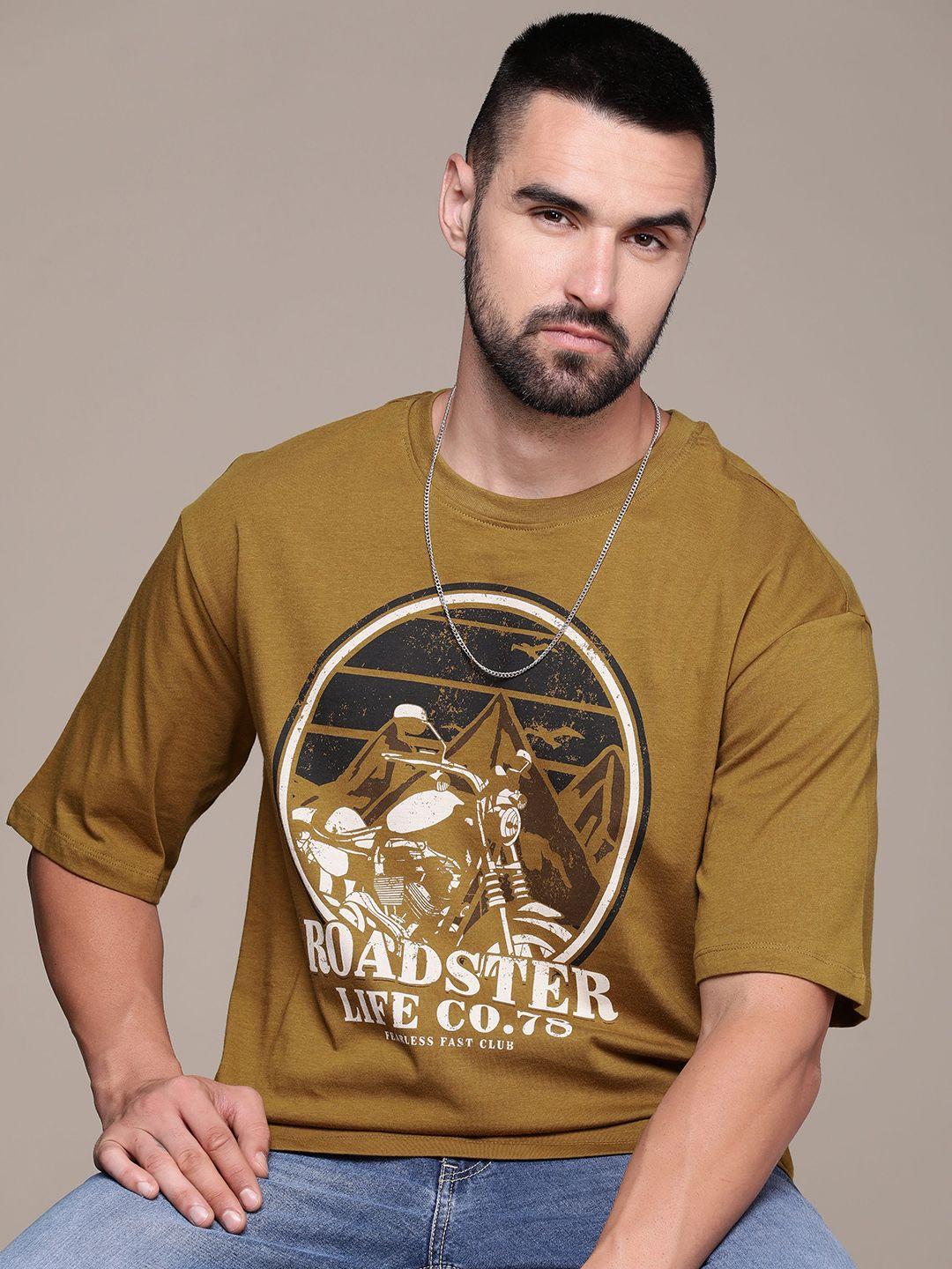 the roadster lifestyle co. men brand logo printed pure cotton t-shirt