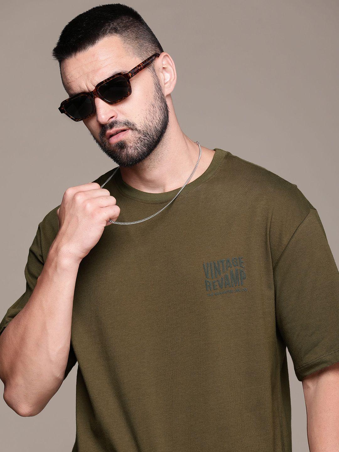 the roadster lifestyle co. men brand logo printed pure cotton t-shirt