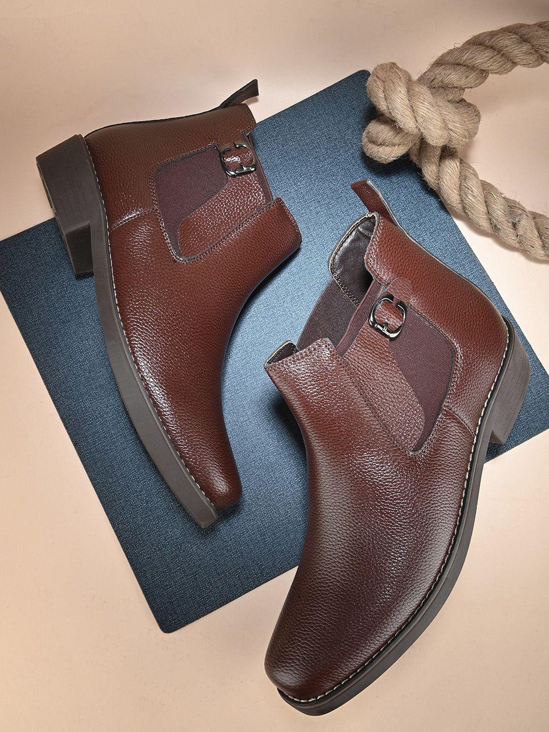 the roadster lifestyle co. men brown mid top block-heel chelsea boots with buckle detail
