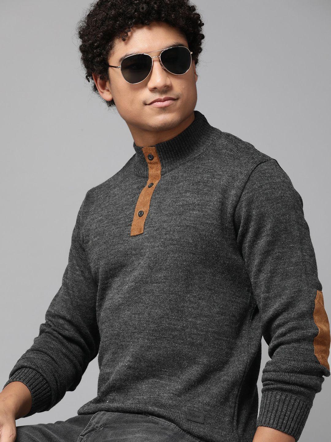 the roadster lifestyle co. men charcoal grey high neck acrylic pullover