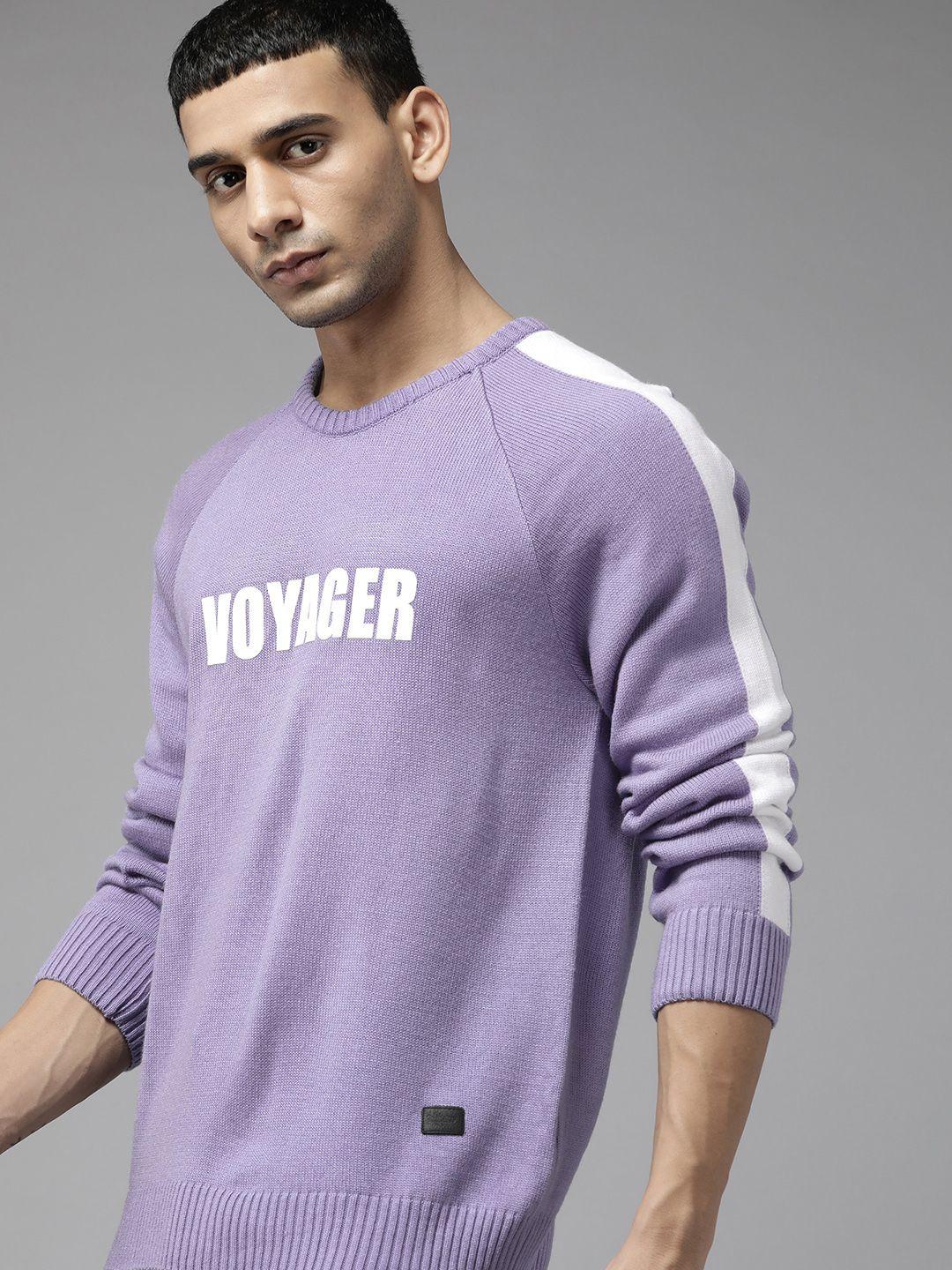 the roadster lifestyle co. men lavender typography printed acrylic raglan sleeves pullover