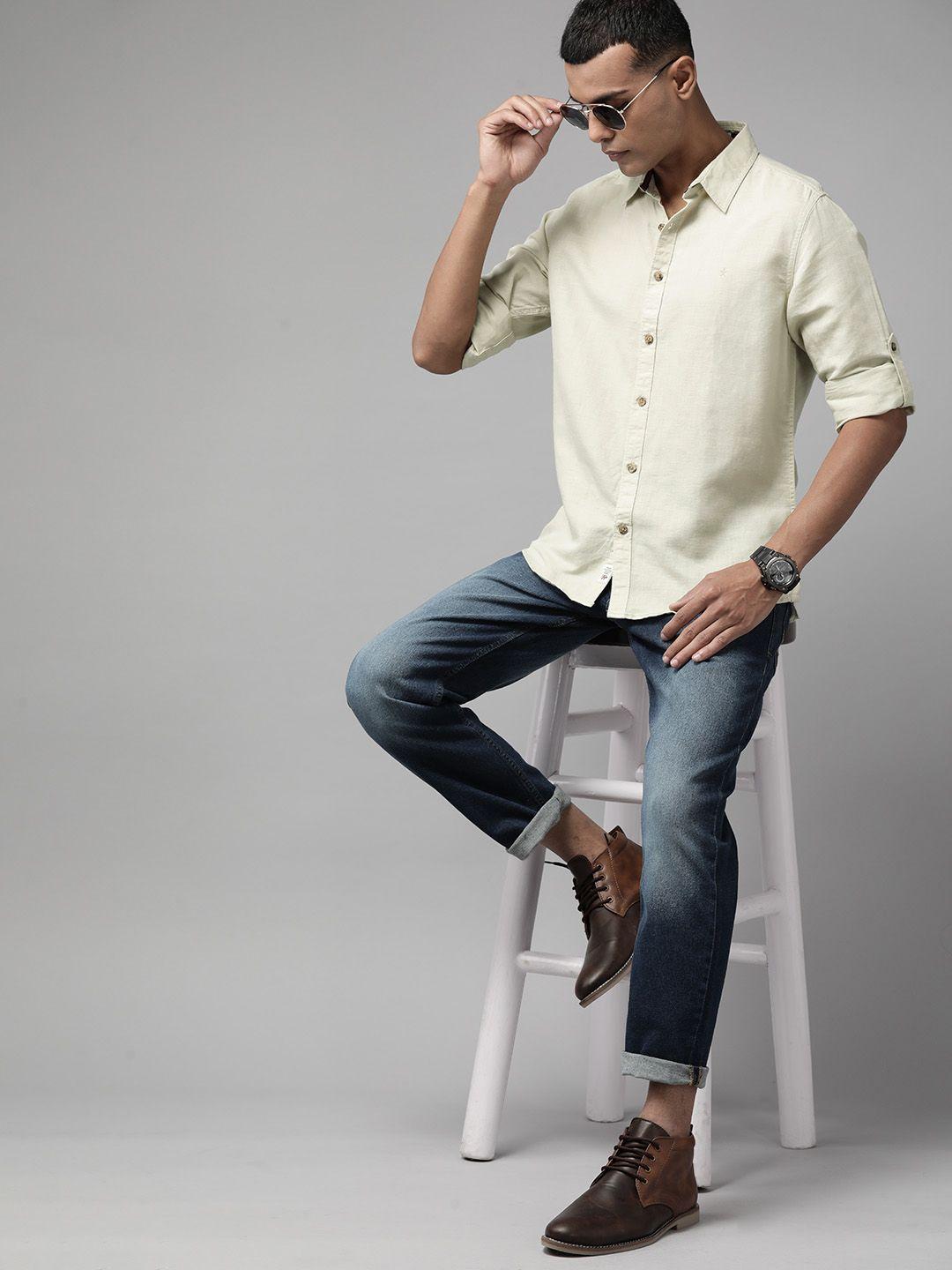 the roadster lifestyle co. men linen cotton casual shirt