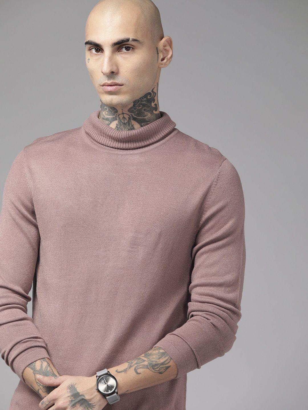 the roadster lifestyle co. men mauve solid acrylic turtle neck pullover