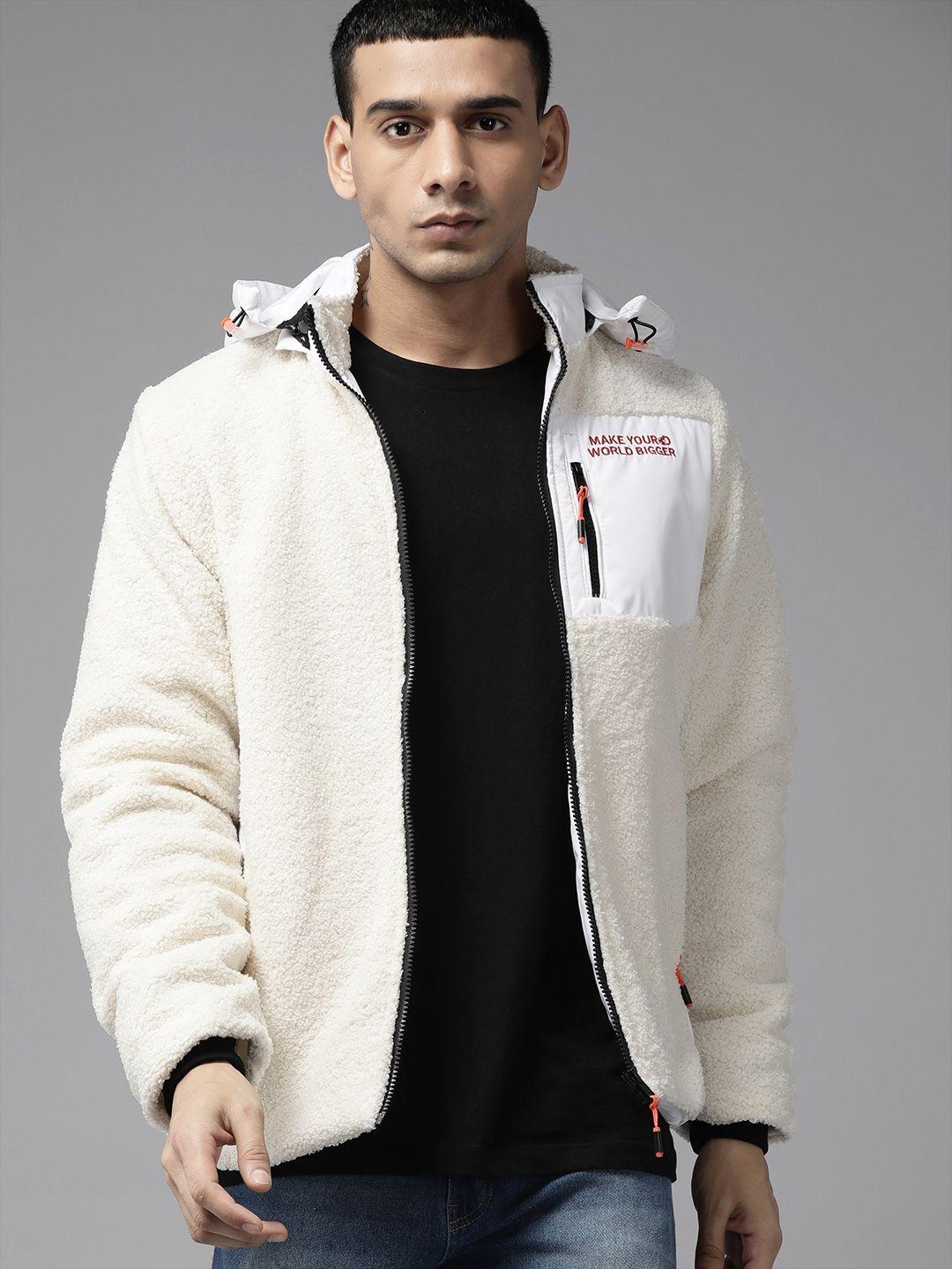 the roadster lifestyle co. men off white sherpa tailored jacket with detachable hood