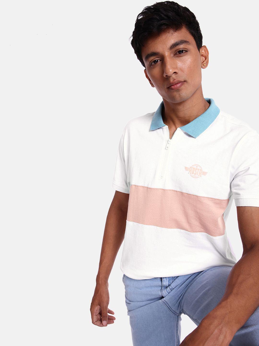 the roadster lifestyle co. men pure cotton colourblocked polo collar t-shirt