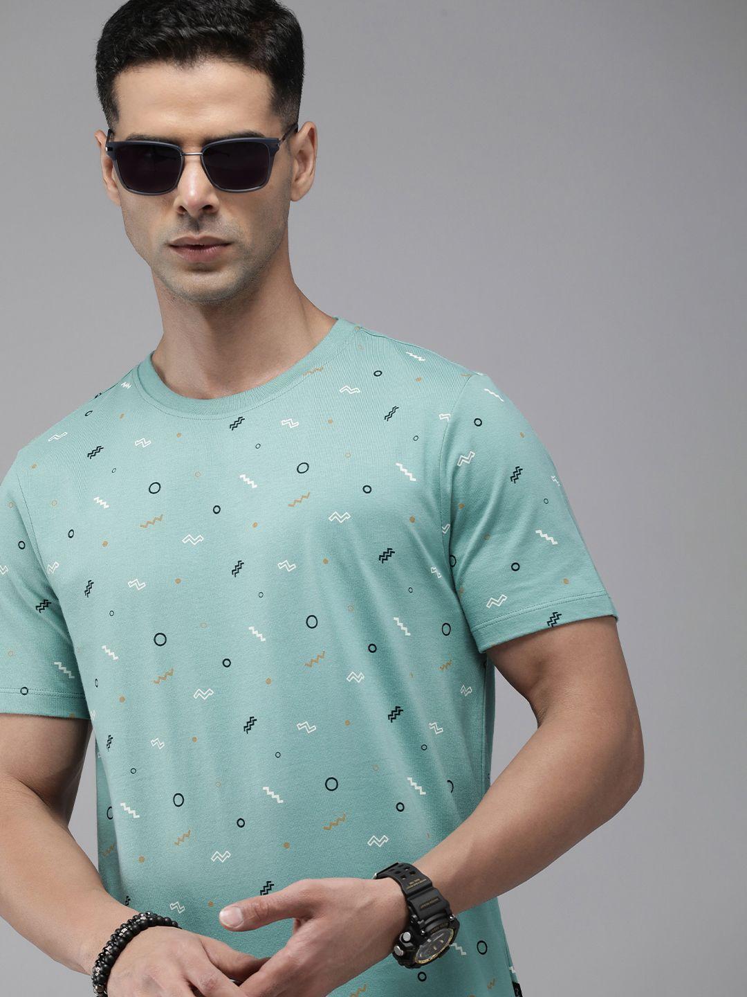 the roadster lifestyle co. men pure cotton geometric printed t-shirt