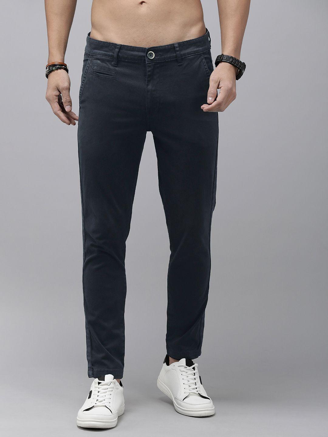 the roadster lifestyle co. men slim fit low-rise trousers