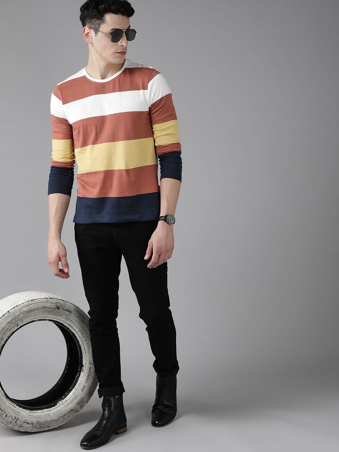 the roadster lifestyle co. men striped pure cotton t-shirt