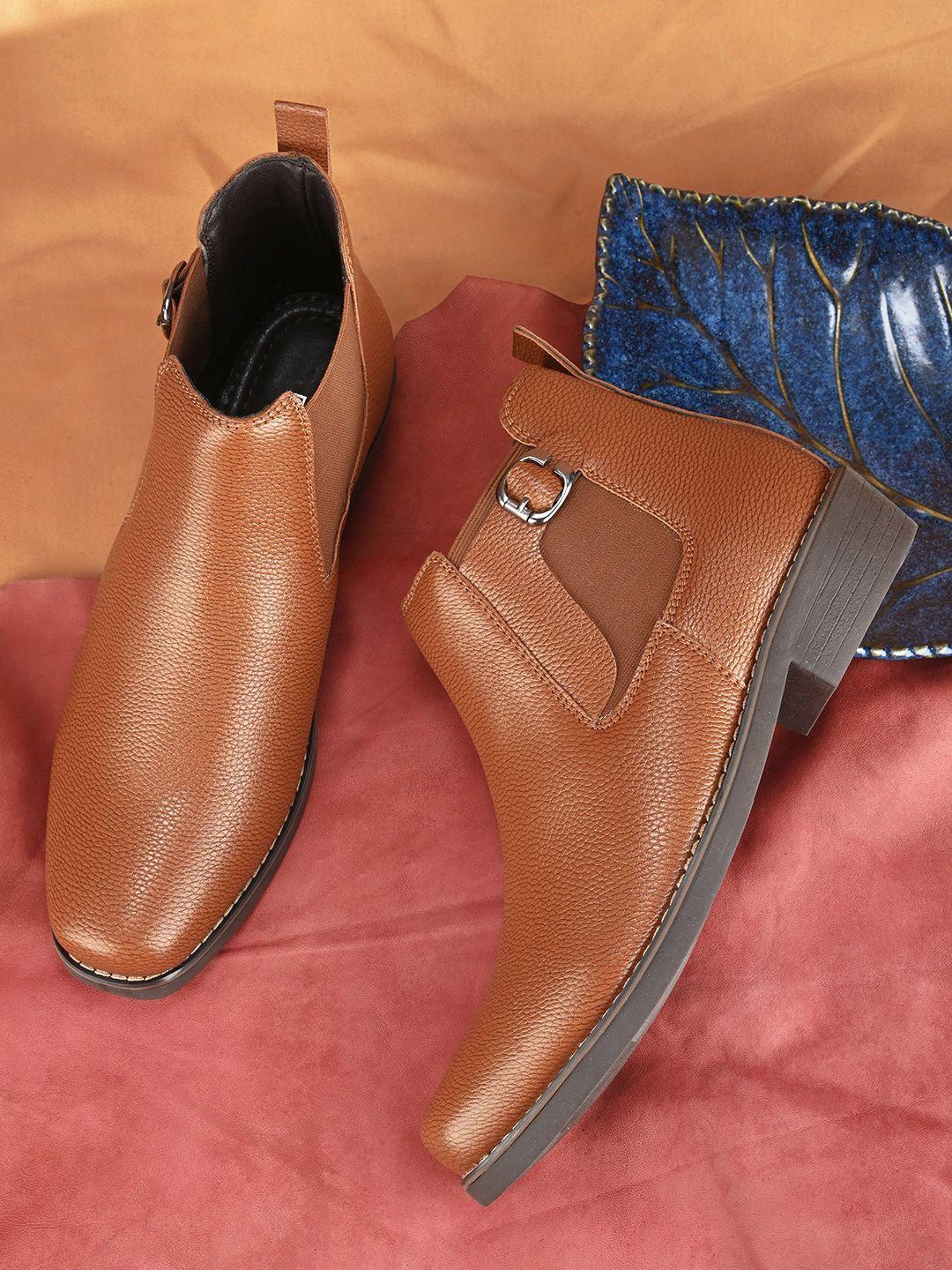 the roadster lifestyle co. men tan brown mid top block-heel chelsea boots with buckle