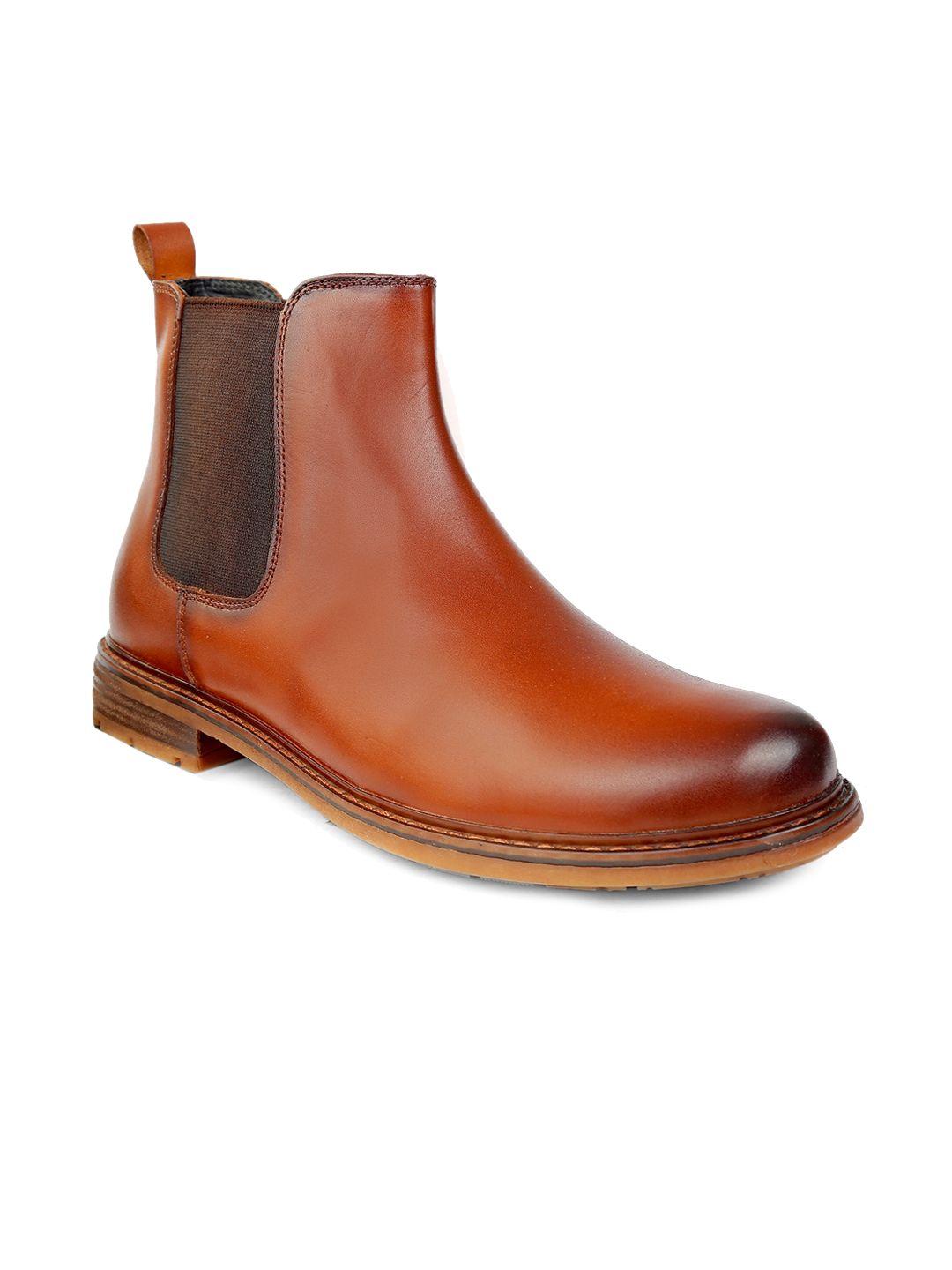 the roadster lifestyle co. men tan brown mid top leather chelsea boots