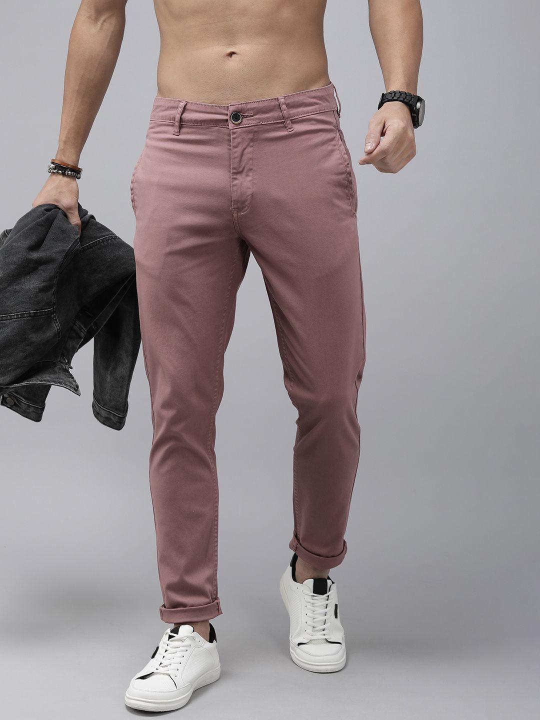 the roadster lifestyle co. men textured slim fit low-rise trousers