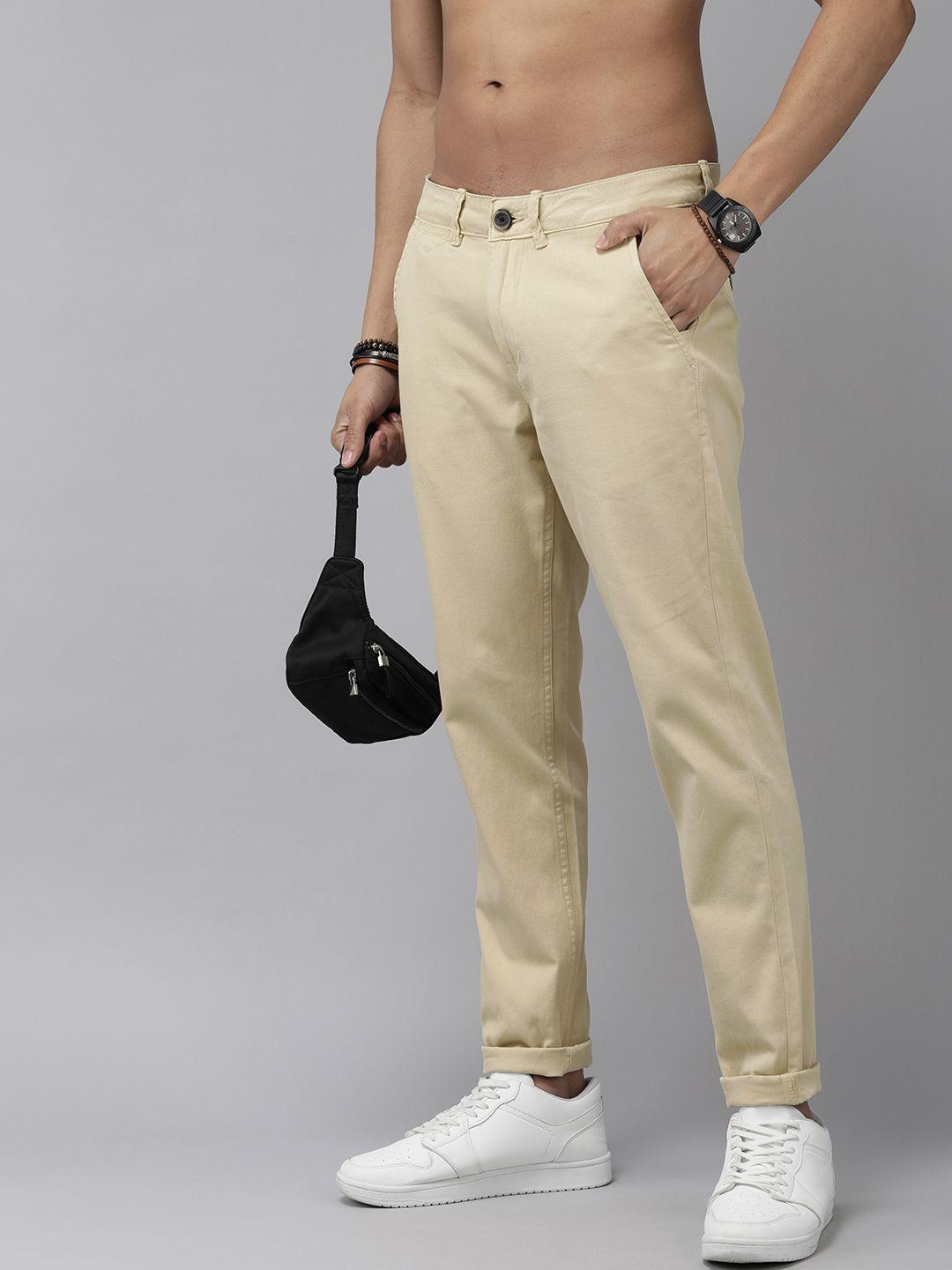 the roadster lifestyle co. men textured slim fit low-rise trousers