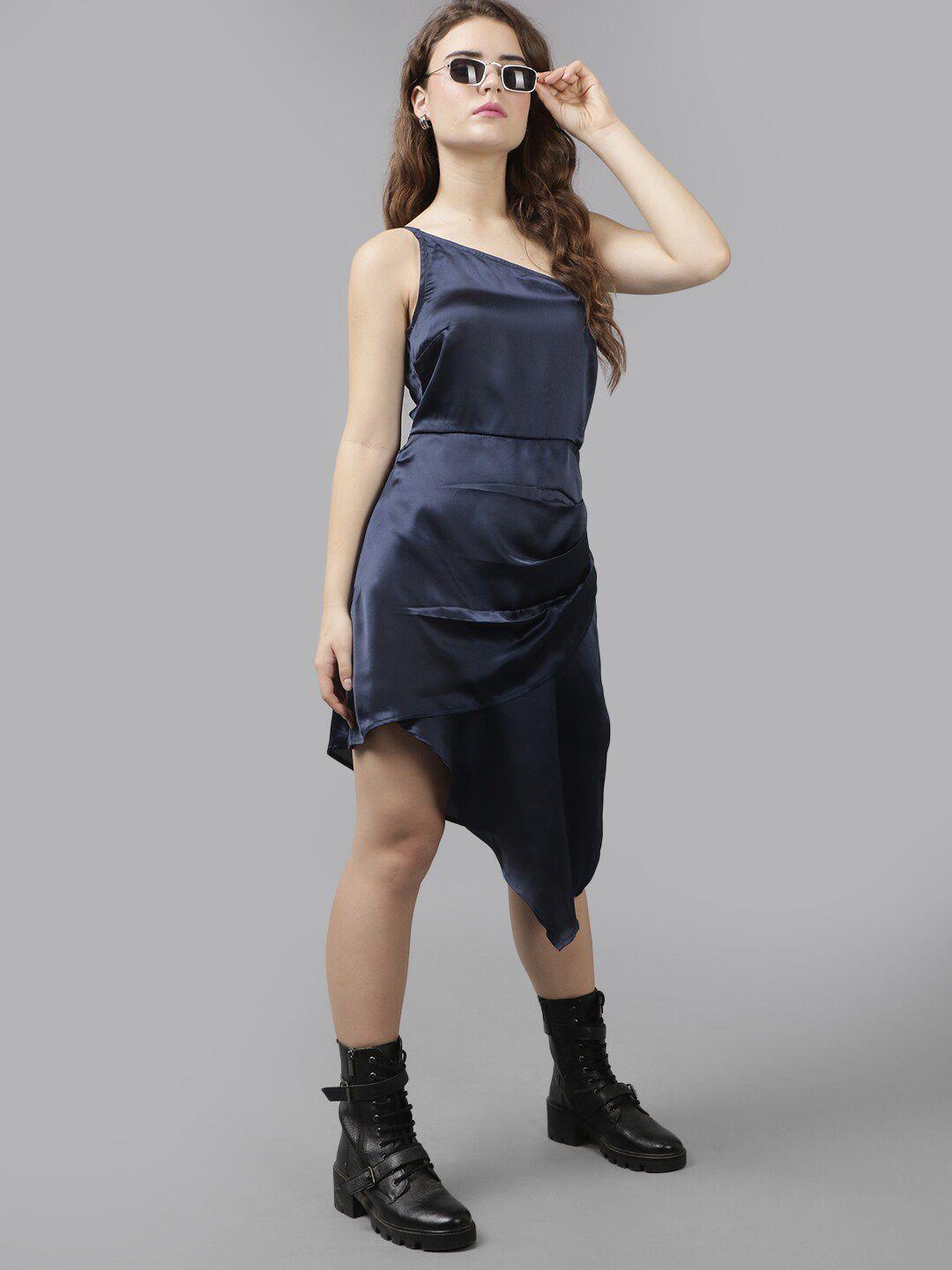 the roadster lifestyle co. navy blue one shoulder sheath dress