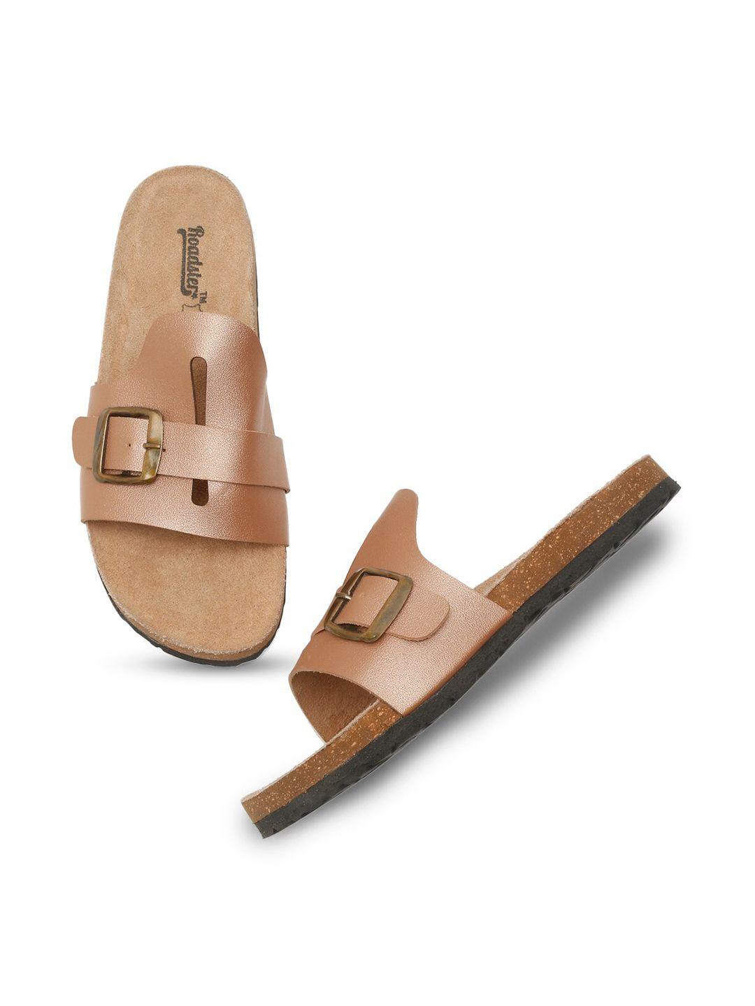 the roadster lifestyle co. nude coloured textured buckled open toe flats