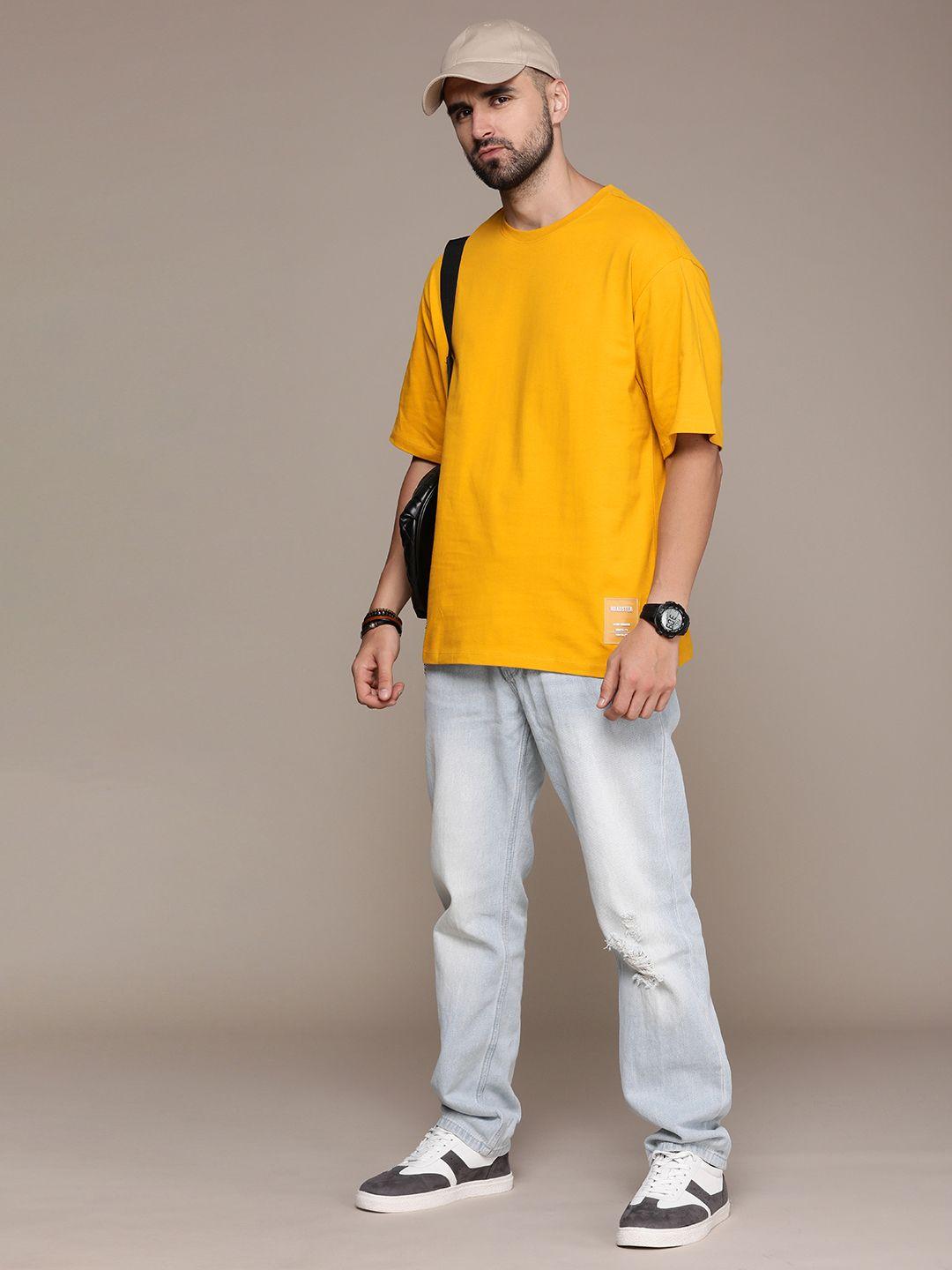 the roadster lifestyle co. oversized fit solid drop-shoulder sleeves pure cotton t-shirt