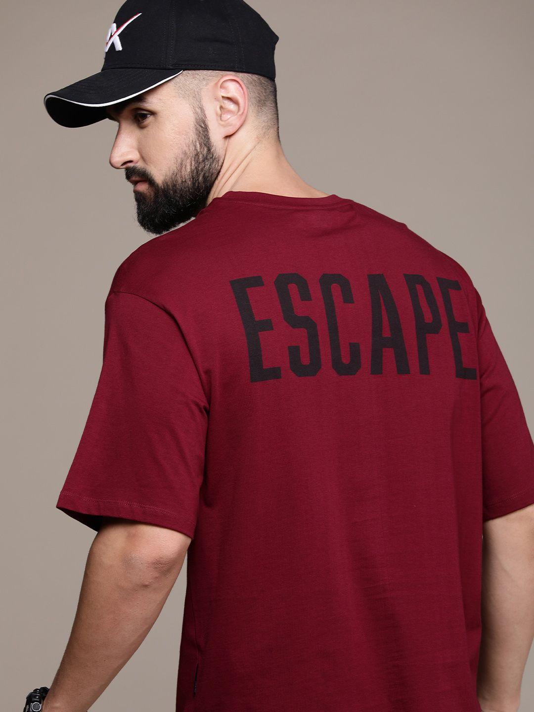 the roadster lifestyle co. oversized fit typography printed drop-shoulder pure cotton t-shirt