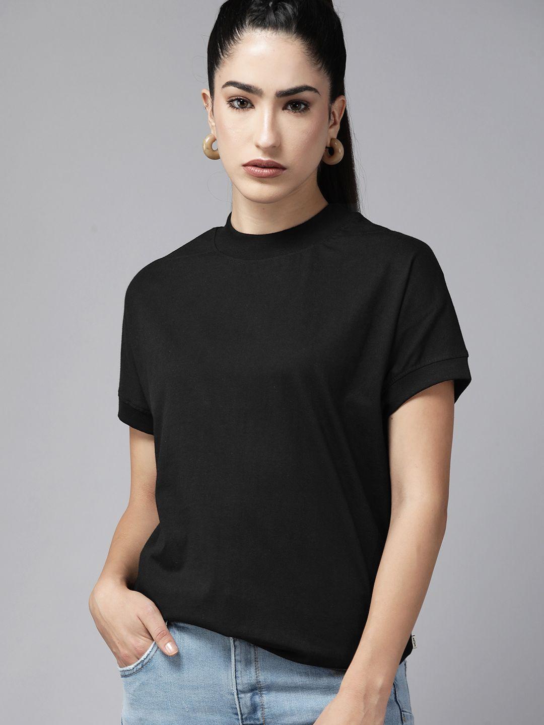 the roadster lifestyle co. oversized high neck extended sleeves pure cotton t-shirt