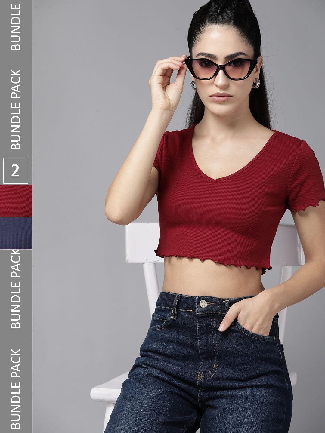 the roadster lifestyle co. pack of 2 v-neck fitted crop top