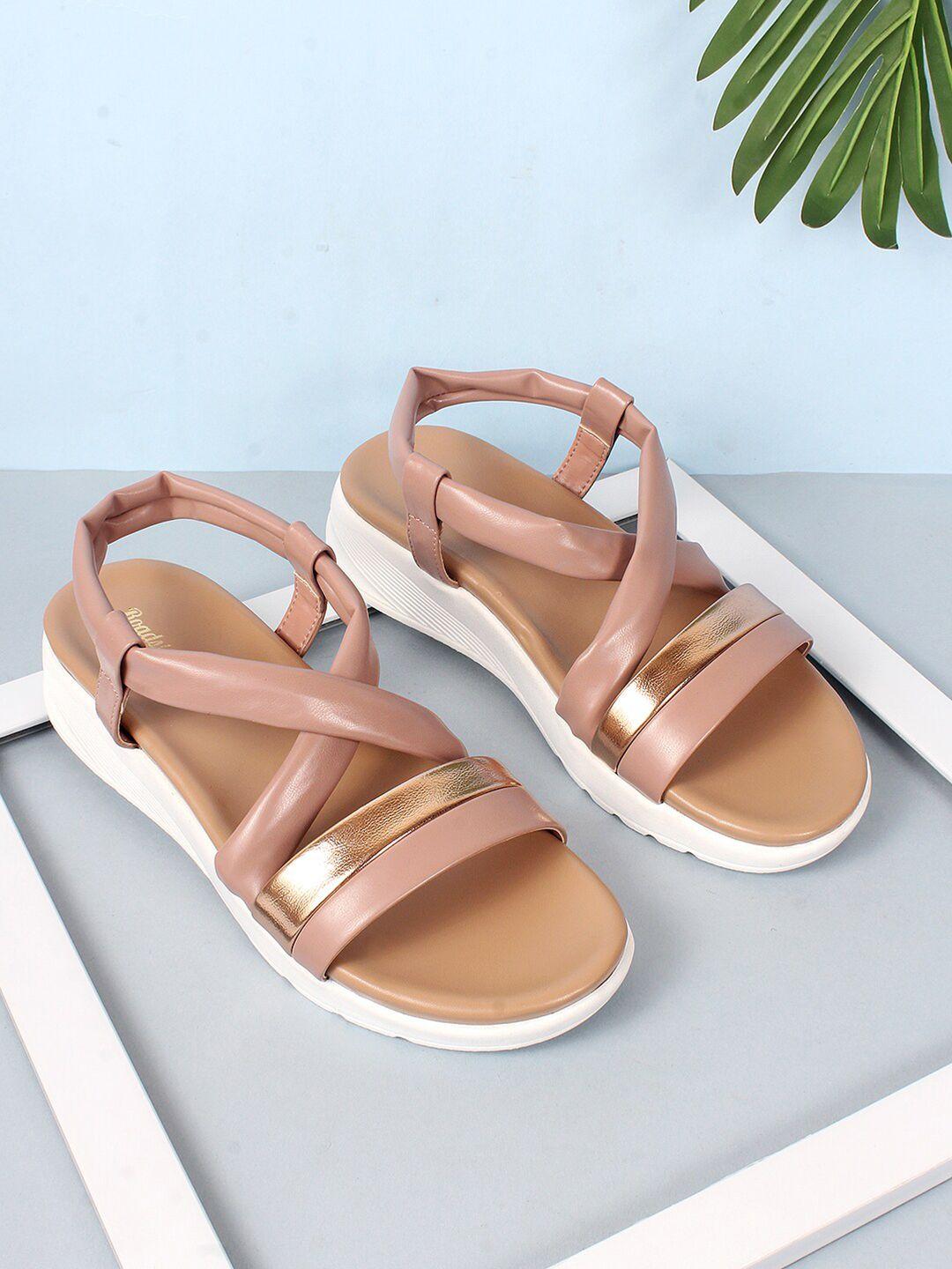 the roadster lifestyle co. pink and gold-toned strappy comfort heels