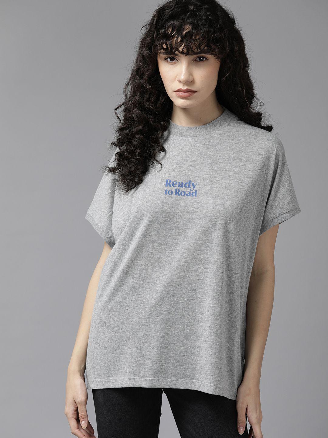 the roadster lifestyle co. printed detail extended sleeves pure cotton t-shirt