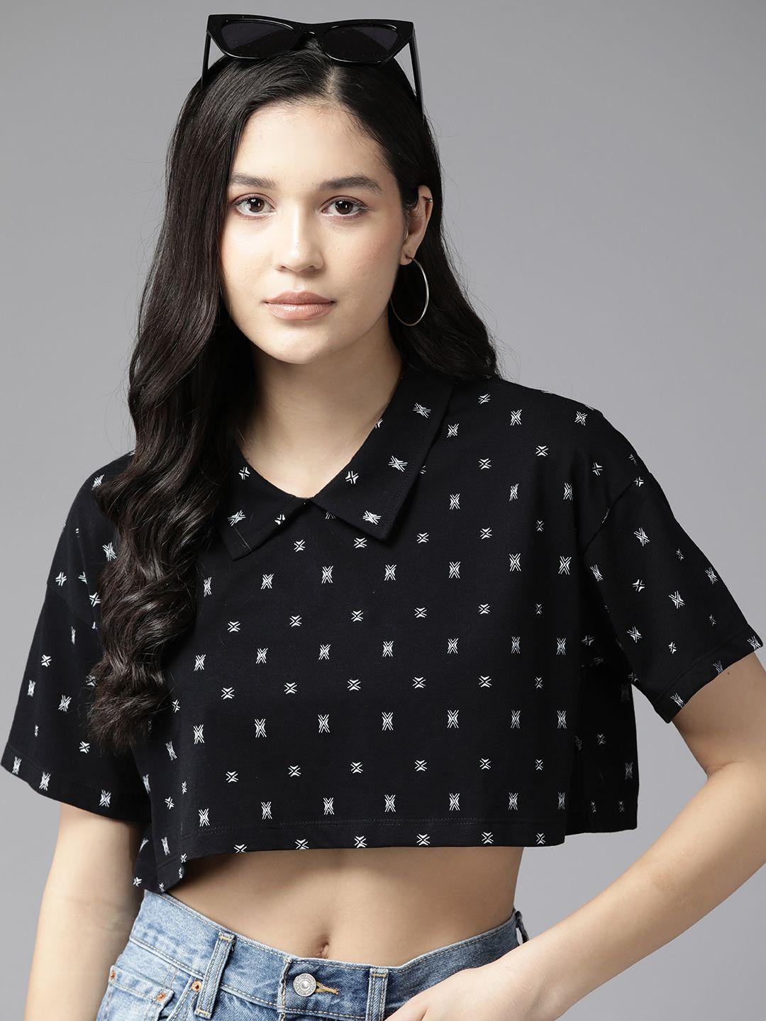 the roadster lifestyle co. printed drop-shoulder sleeves cropped boxy t-shirt