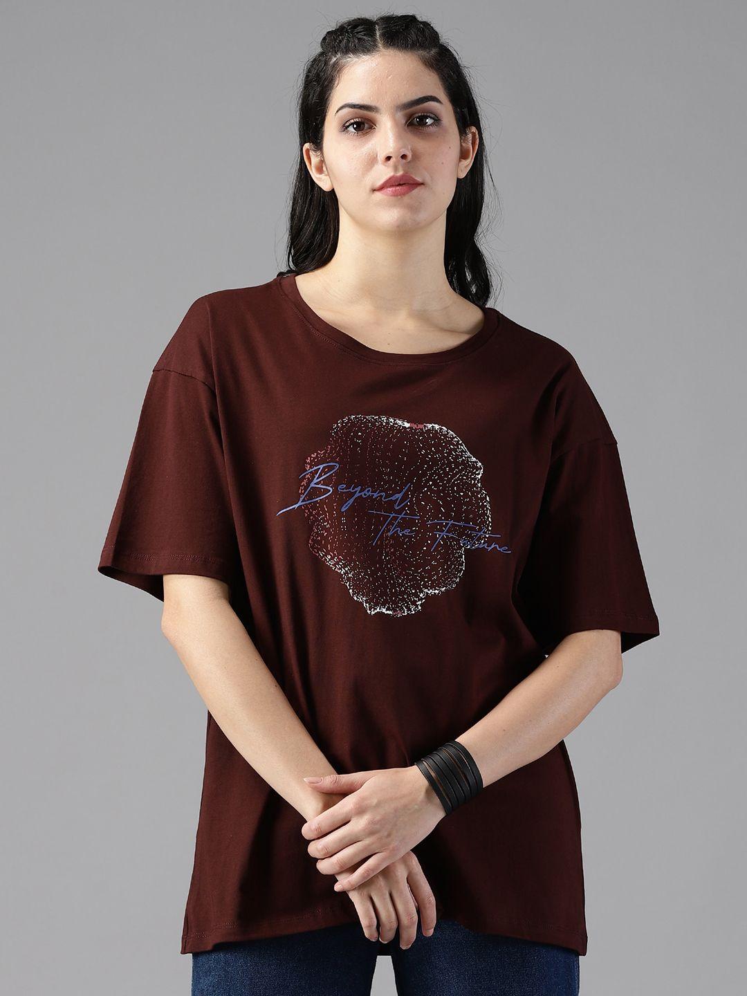 the roadster lifestyle co. printed drop shoulder sleeves pure cotton oversized t-shirt