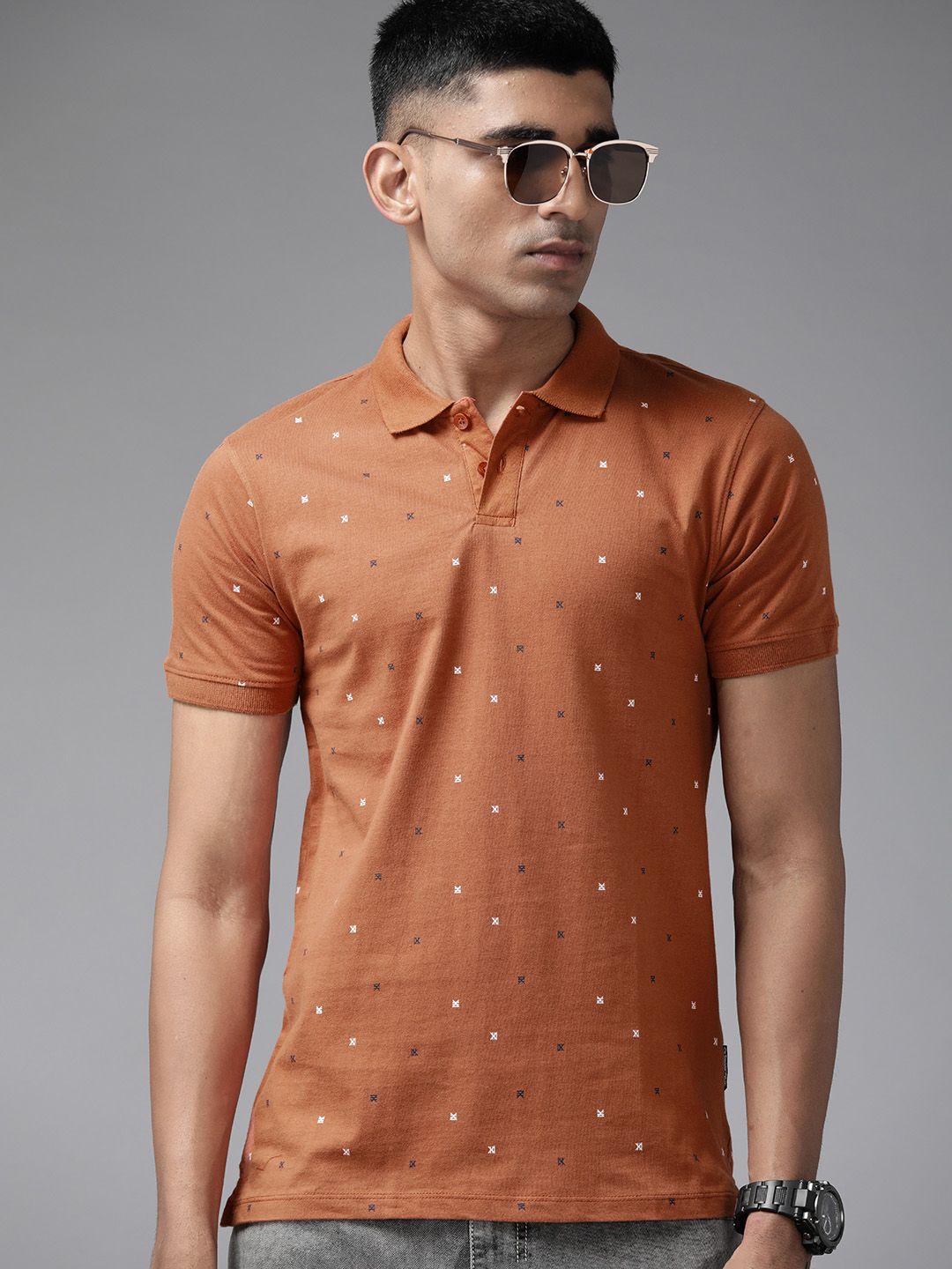 the roadster lifestyle co. printed polo collar pure cotton t-shirt